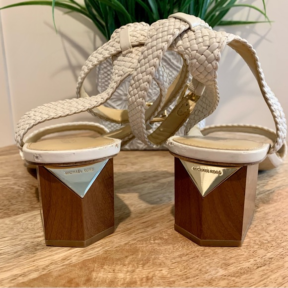 MICHAEL KORS Cream Braided Leather Ankle Strap Sandals - Picture 2 of 6